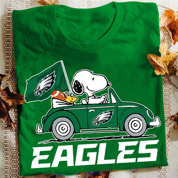 Philadelphia Eagles Snoopy Car T-Shirt For Fans St's Patrick Days Tee
