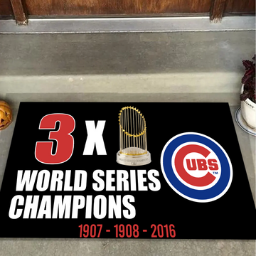 3x World Series Champions Chicago Cubs Doormat for Cubs Fans