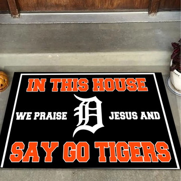 In This House We Praise Jesus And Say Go Tigers Dootmat for Fans