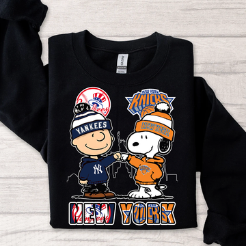 New York Yankees x Knicks Snoopy Shirt – NYC Baseball & Basketball Fan Tee