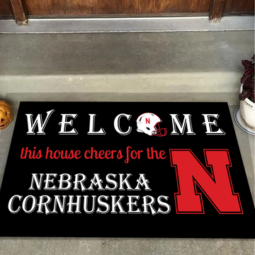 Welcome This House Cheer for Nebraska Cornhuskers Doormat