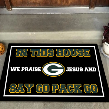 In This House We Praise Jesus and Say Go Pack Go Doormat