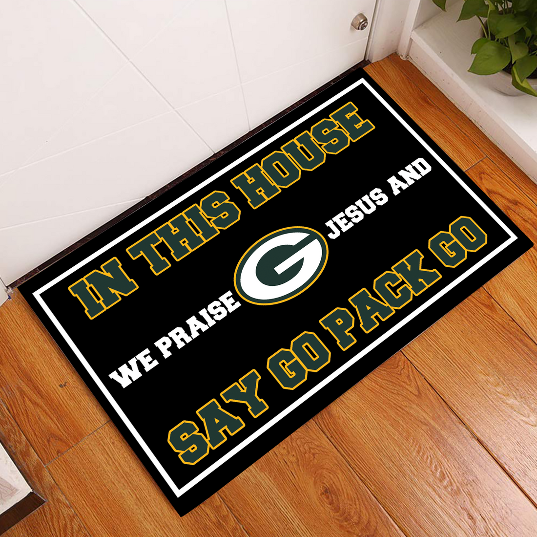 In This House We Praise Jesus and Say Go Pack Go Doormat