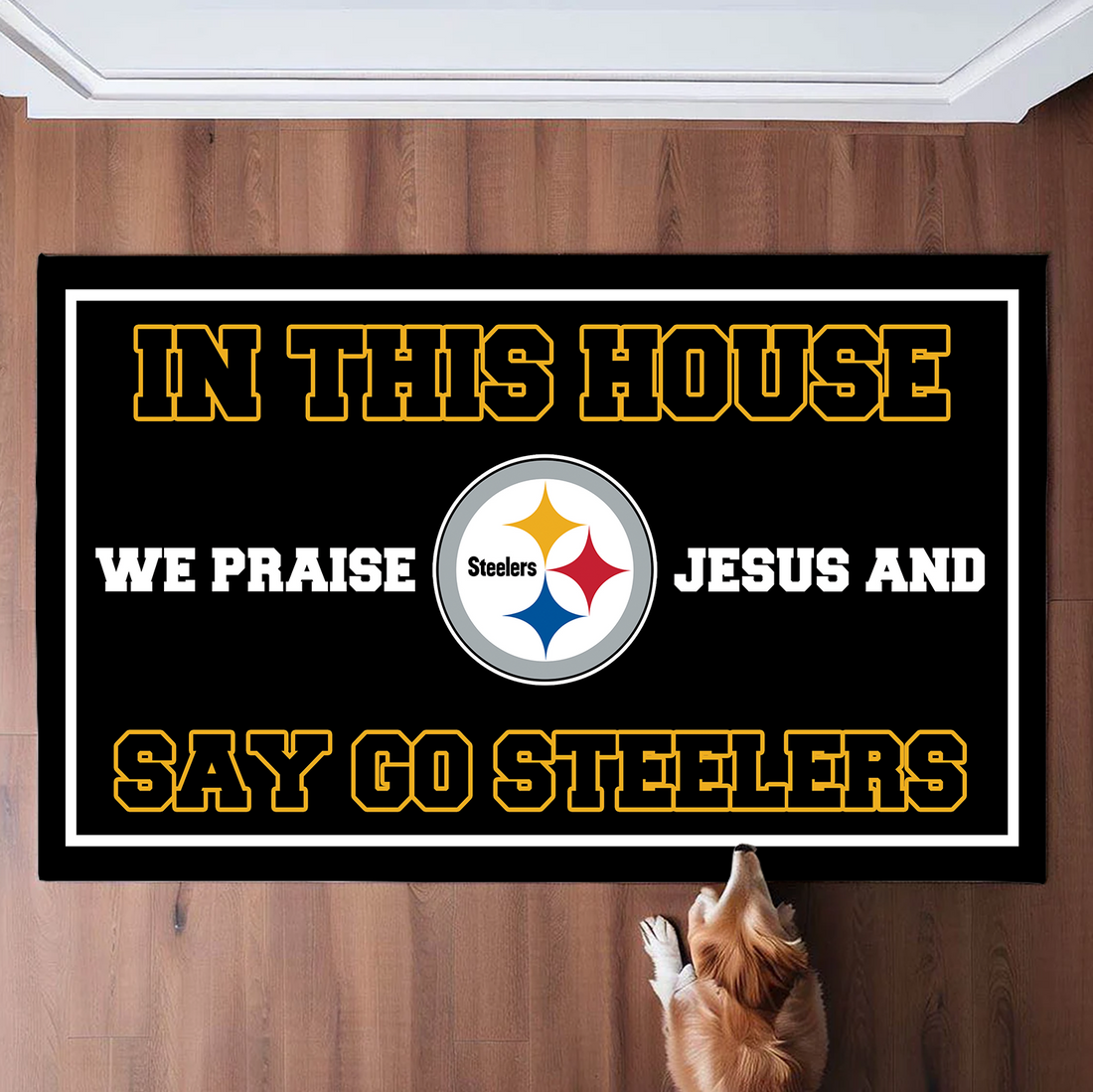 In This House We Praise Jesus and Say Go Steelers Doormat