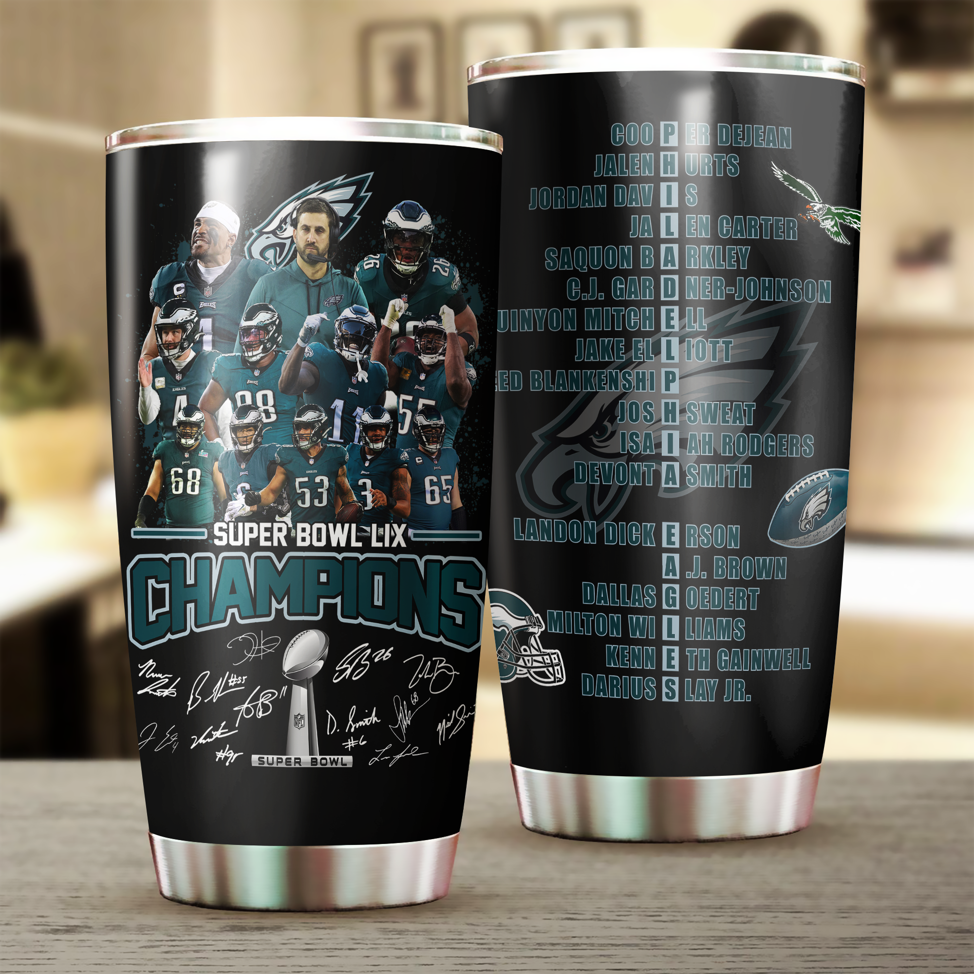 Philadelphia Eagles Super Bowl LIX Champions Tumbler for Fans Philly Tumbler