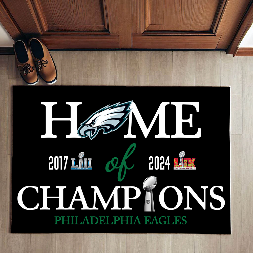 Home Of Champions Doormat Philadelphia Eagles Super Bowl LIX Champions Doormat for Fans
