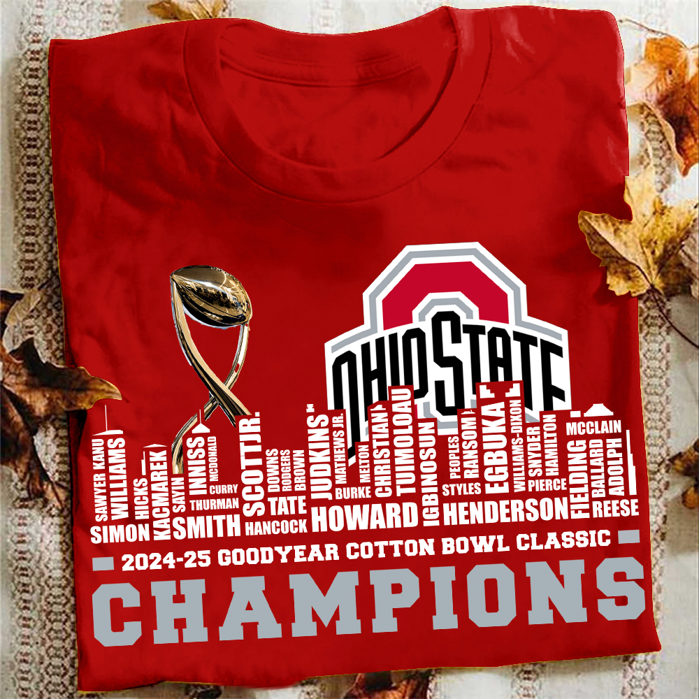 Ohio State Buckeyes 2024-25 Goodyear Cotton Bowl Classic Champions T-Shirt for Fans