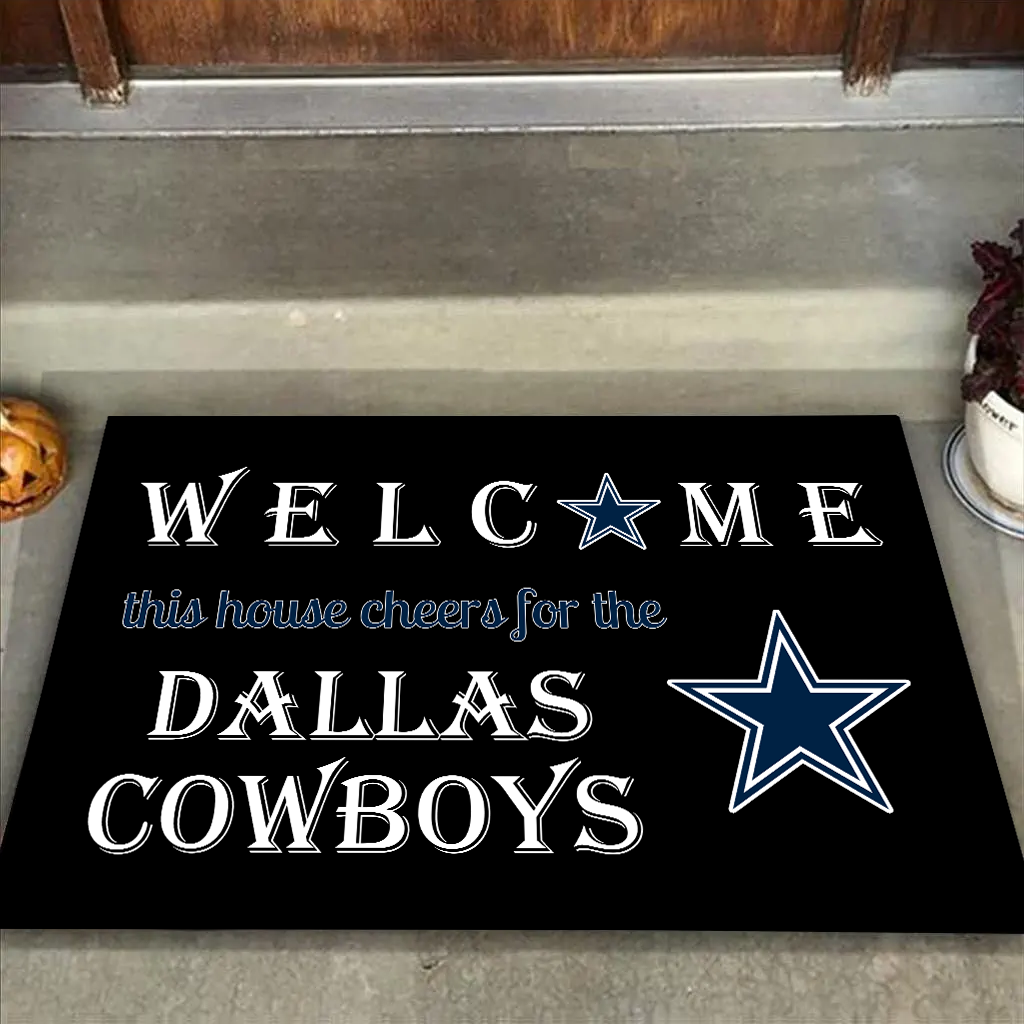 Welcome This House Cheers for The Dallas Cowboys Mat for Dallas Fans