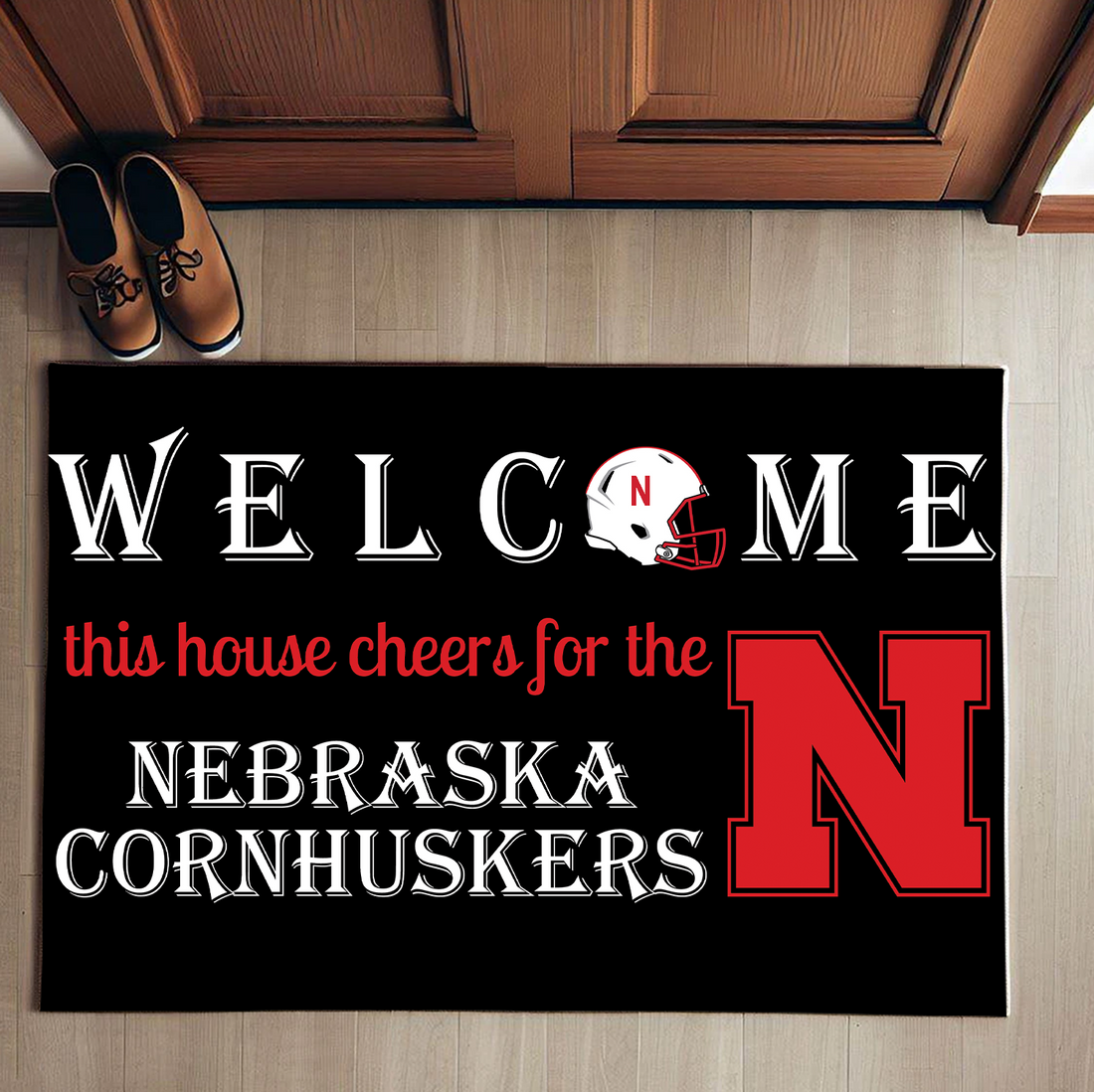 Welcome This House Cheer for Nebraska Cornhuskers Doormat