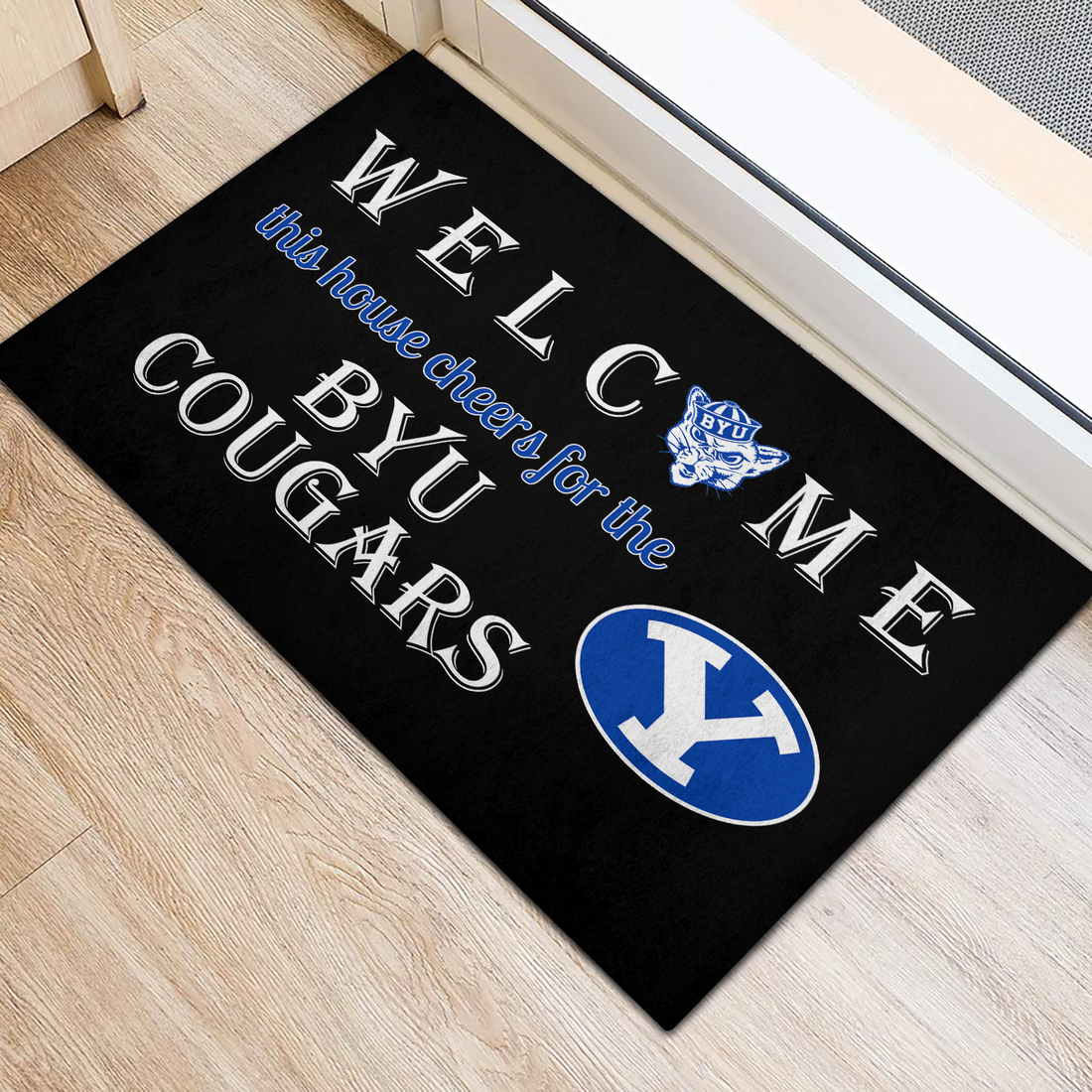 Welcome This House Cheers for The BYU Cougars Doormat for BYU Fans