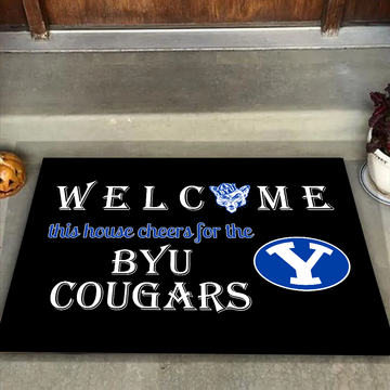 Welcome This House Cheers for The BYU Cougars Doormat for BYU Fans