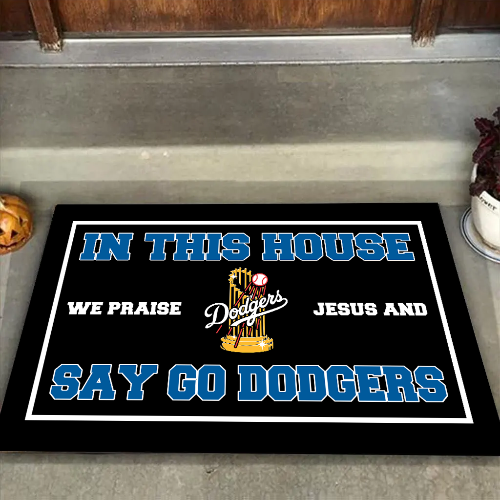 In This House We Praise Jesus and Say Go Champions Mat for Los Angeles Fans