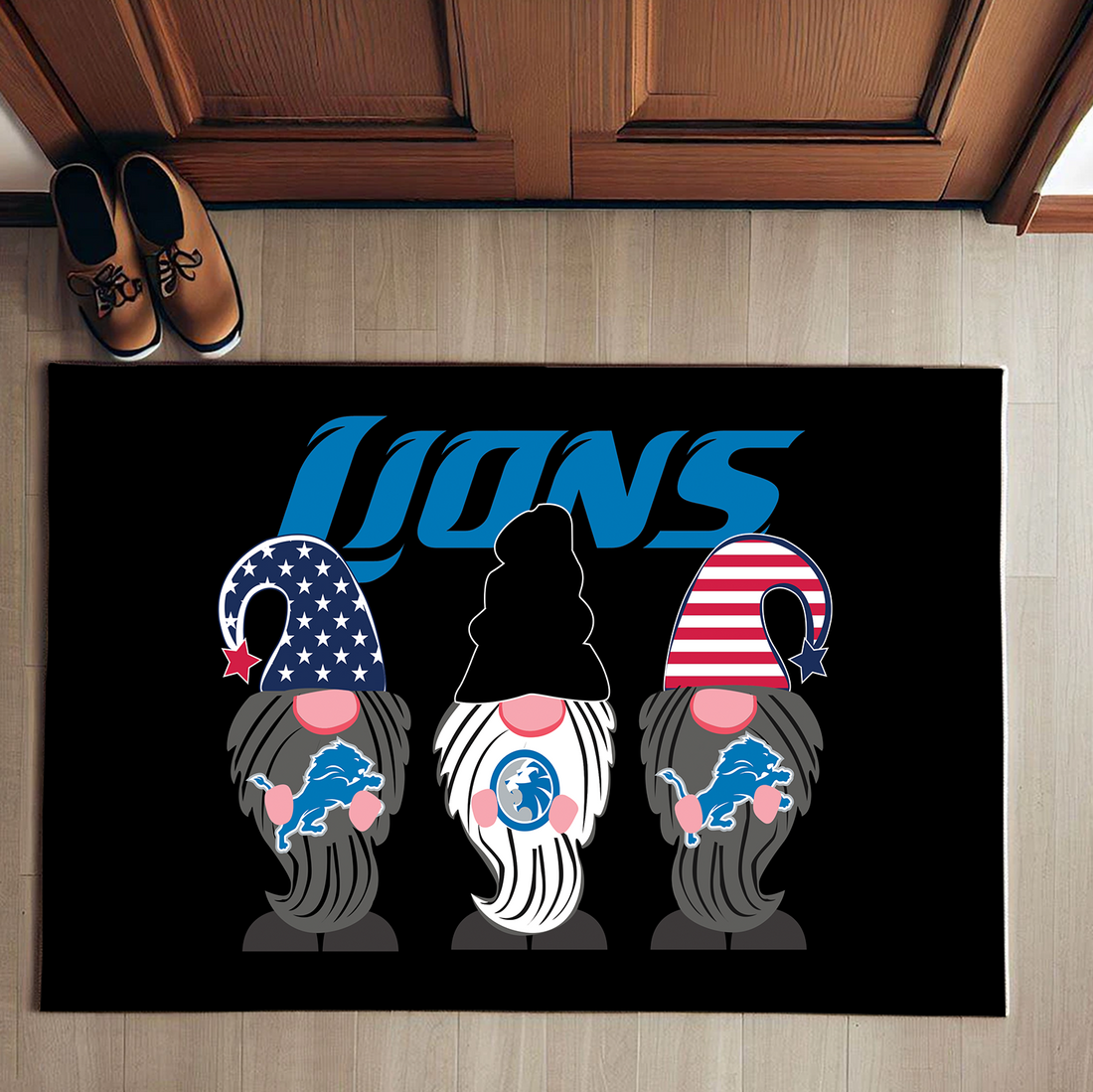 Detroit Lions Christmas Gnomes Merry Christmas Doormat