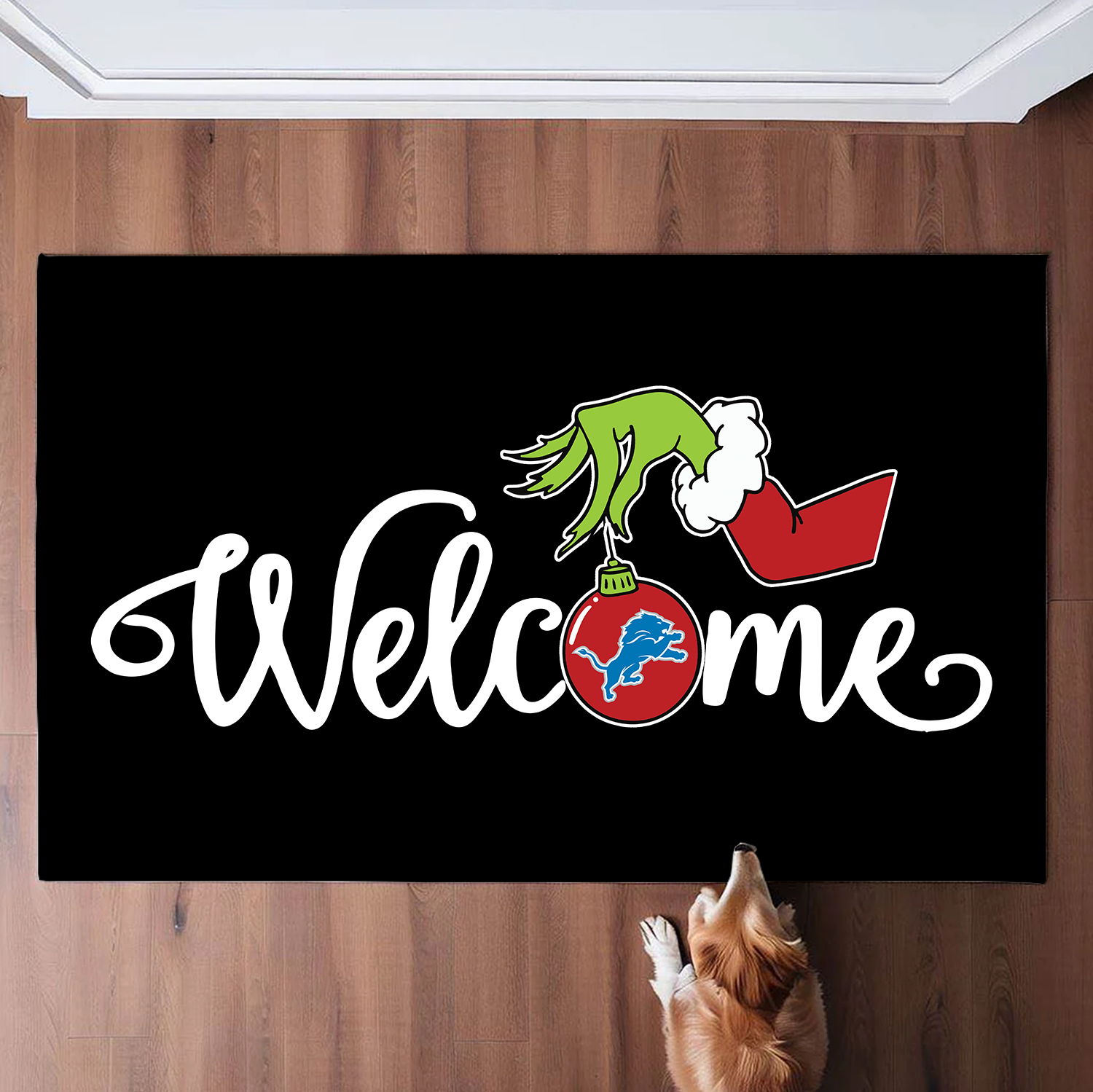 Welcome Grinch Detroit Lions Christmas Doormat