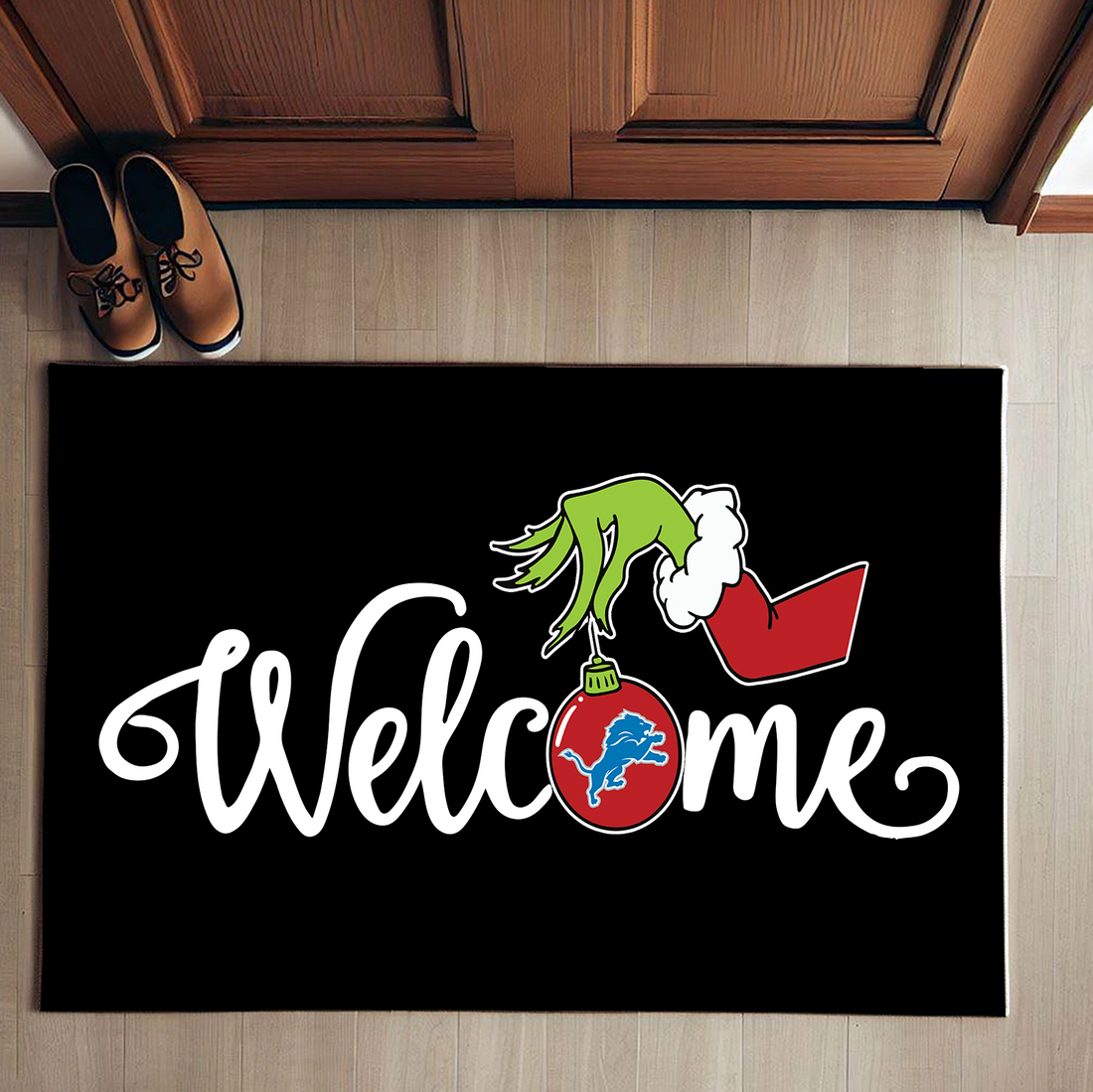 Welcome Grinch Detroit Lions Christmas Doormat