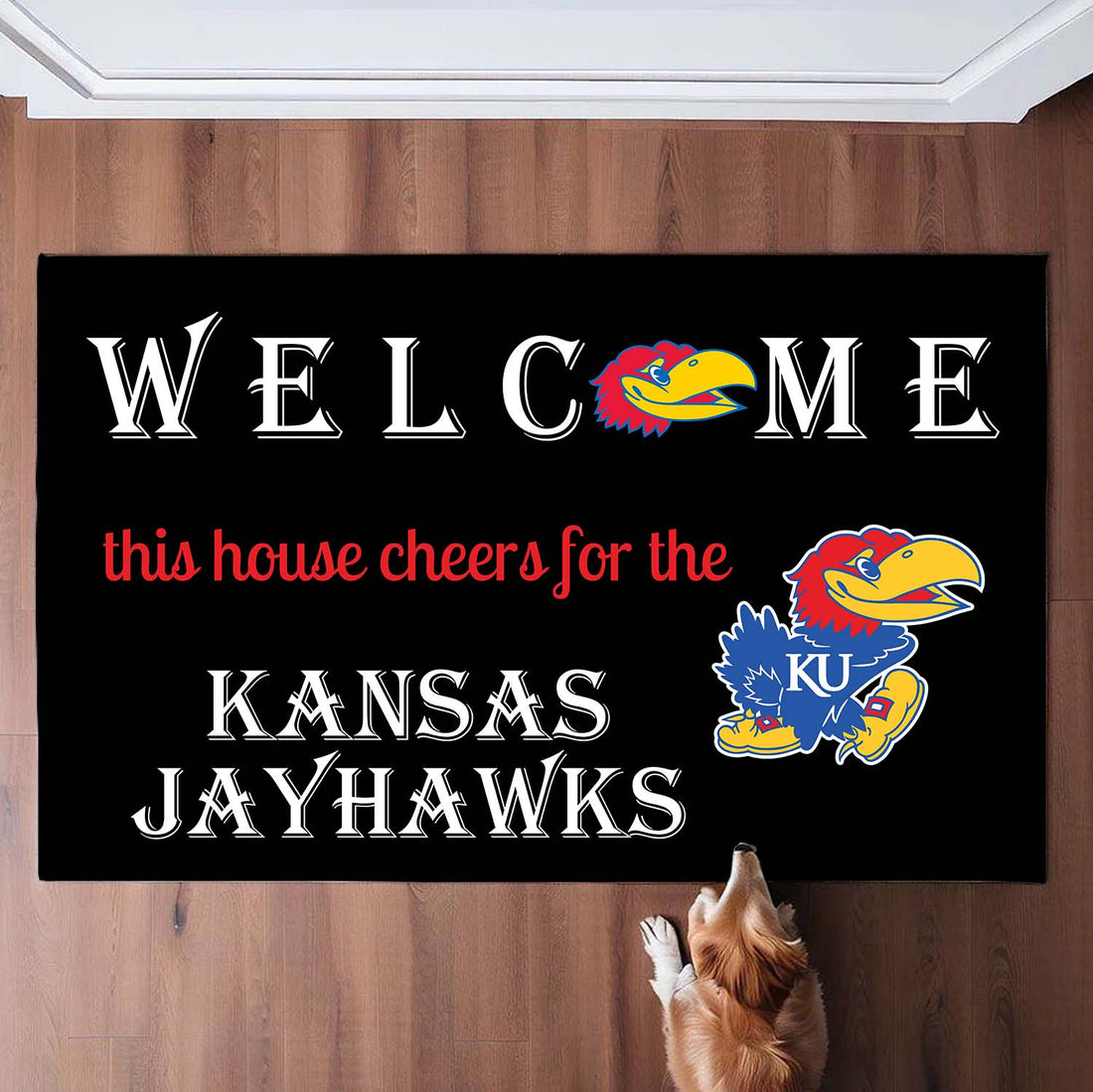 Welcome This House Cheers for Kansas Jayhawks Doormat for Fans