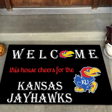 Welcome This House Cheers for Kansas Jayhawks Doormat for Fans