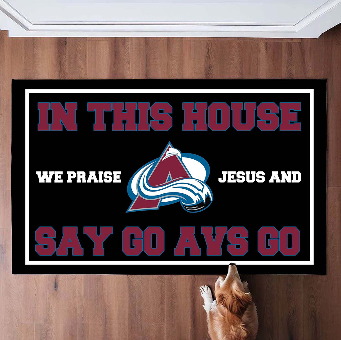 In This House We Praise Jesus And Say Go AVS Go Doormat For Colorado Avalanche Fans