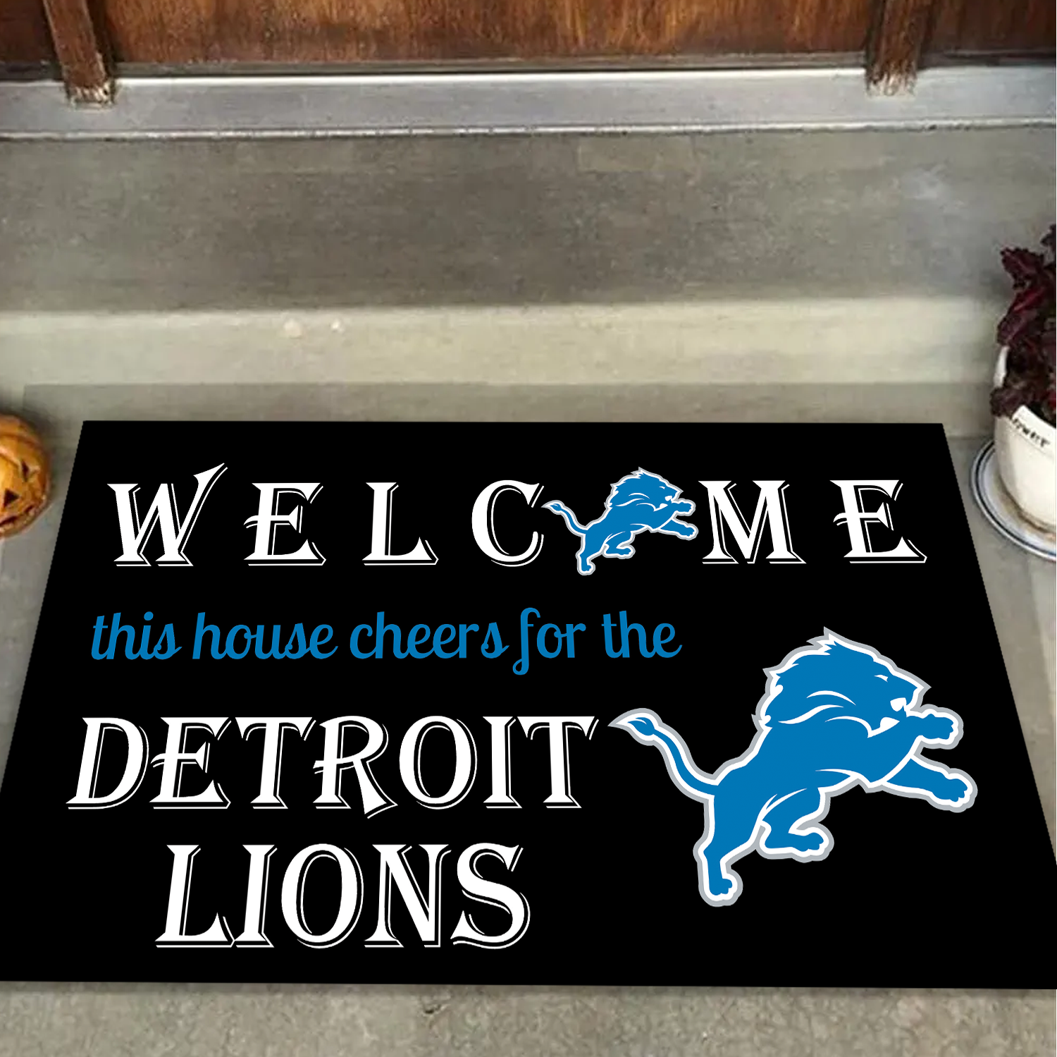 Welcome This House Cheers for Lions Mat for Detroit Fans