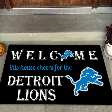 Welcome This House Cheers for Lions Mat for Detroit Fans