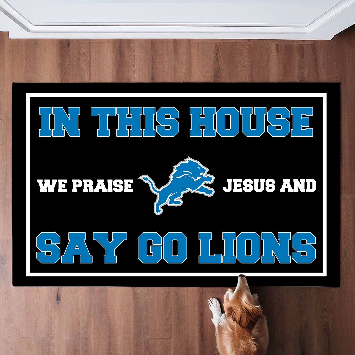 In This House We Praise Jesus and Say Go Lions Doormat Detroit Lions Doormat