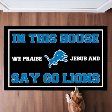 In This House We Praise Jesus and Say Go Lions Doormat Detroit Lions Doormat