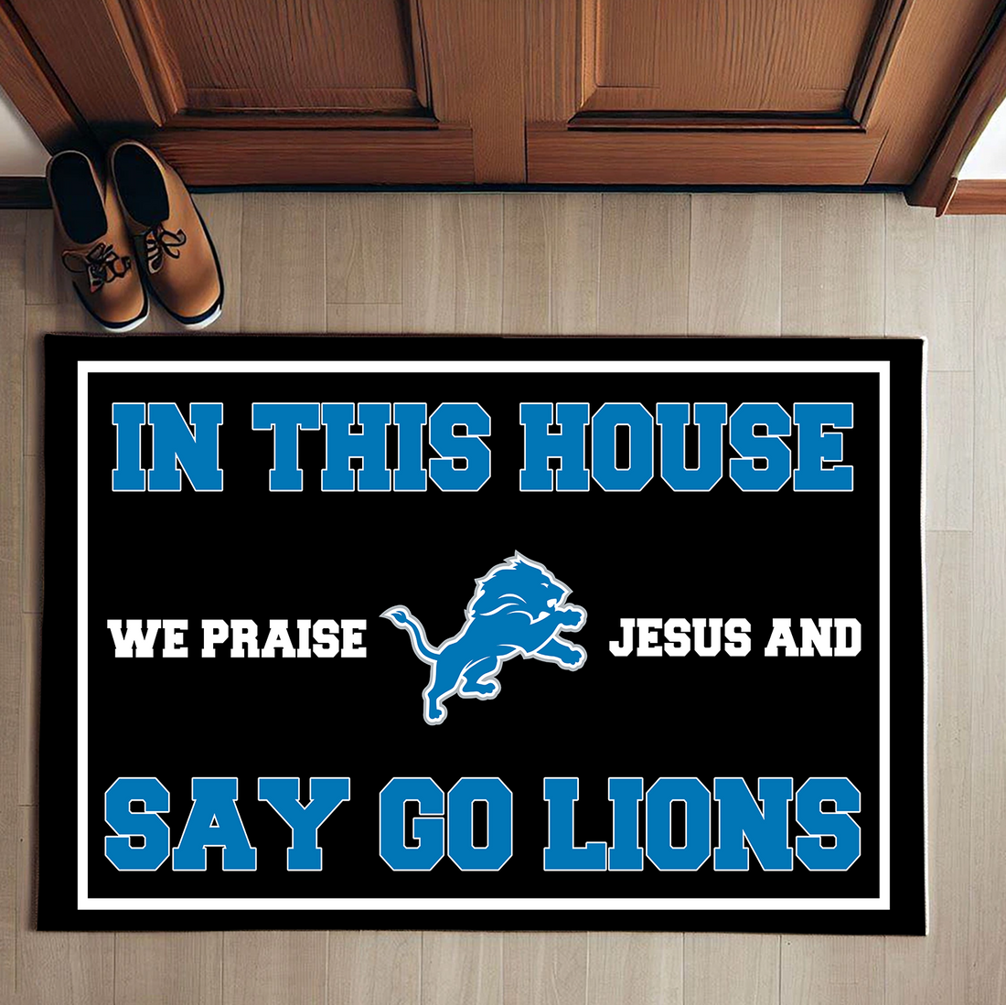 In This House We Praise Jesus and Say Go Lions Doormat Detroit Lions Doormat