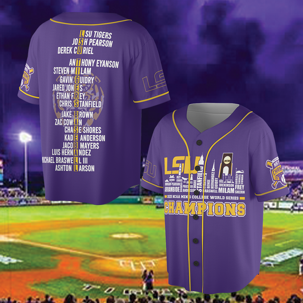 2025 NCAA Men's College World Series Champions LSU Tigers Baseball Jersey For Fans