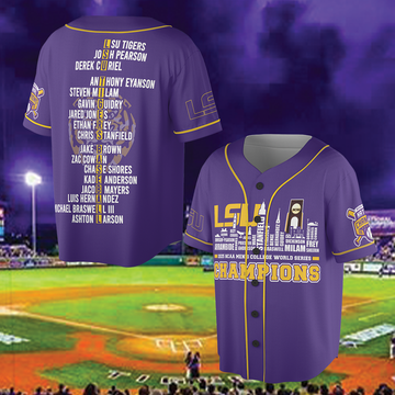 2025 NCAA Men's College World Series Champions LSU Tigers Baseball Jersey For Fans