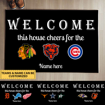 Custom Sports Welcome Mat – Choose 1, 2, or 3 Teams + Add Your Family Name!