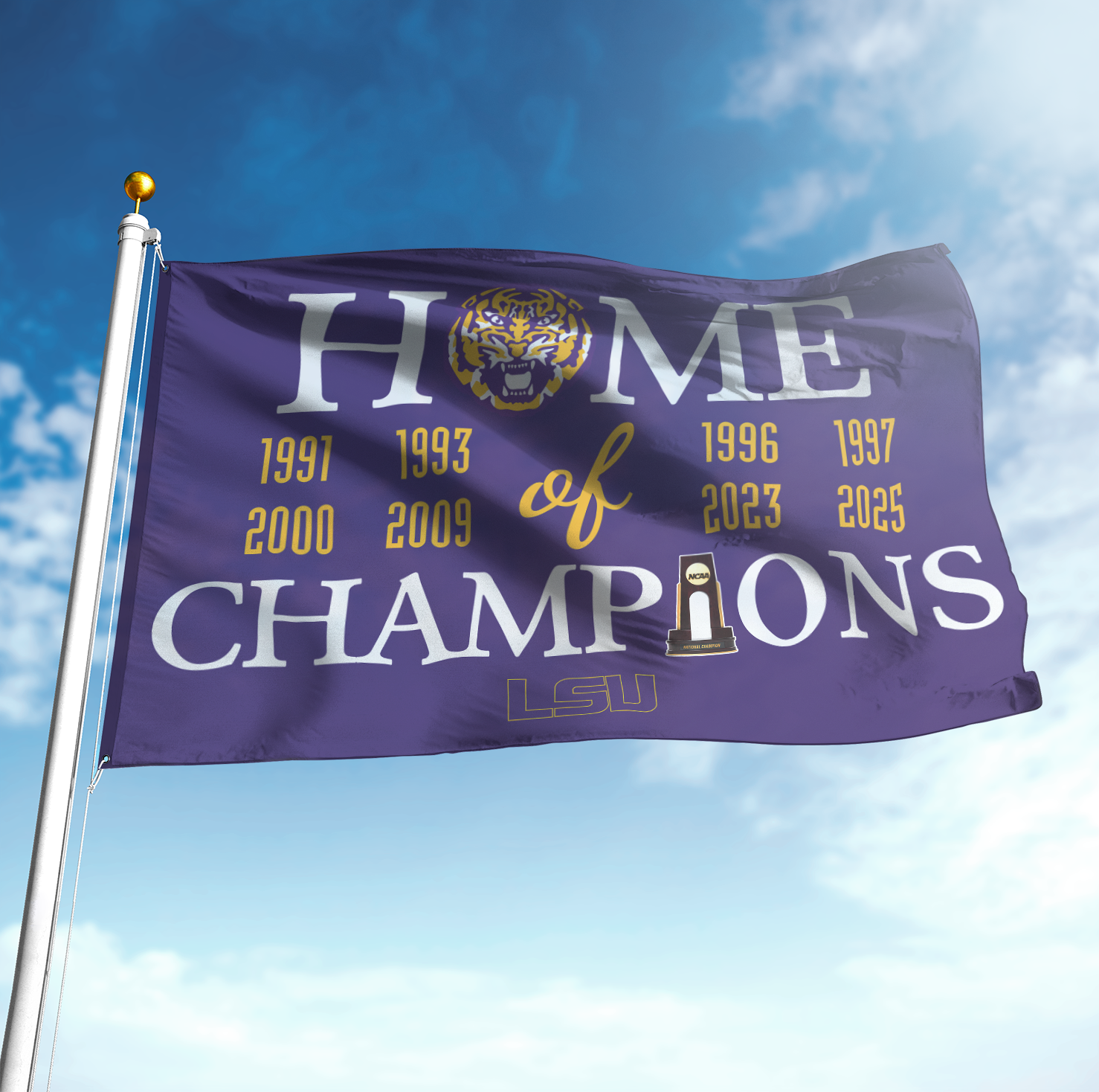 LSU Tigers 2025 NCAA Men's College World Series Champions Flag Home of Champions Flag for Fans