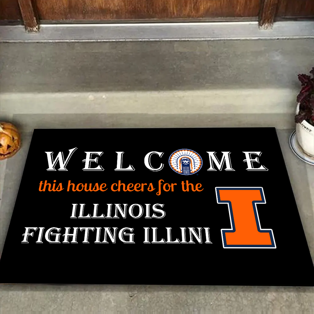 Welcome This House Cheers for The Illinois Fighting Illini Doormat for Fans