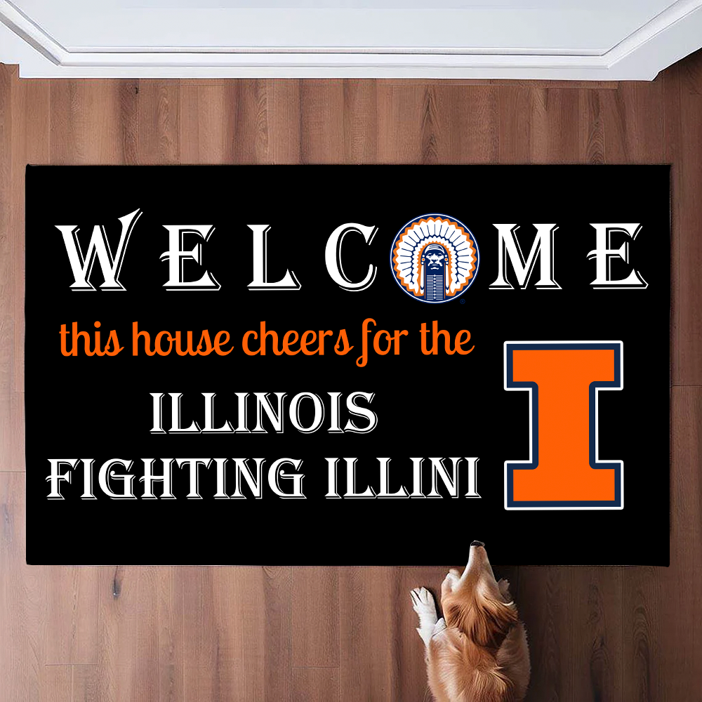 Welcome This House Cheers for The Illinois Fighting Illini Doormat for Fans