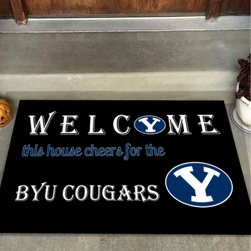 Welcome This House Cheers for The BYU Cougars Doormat for Fans