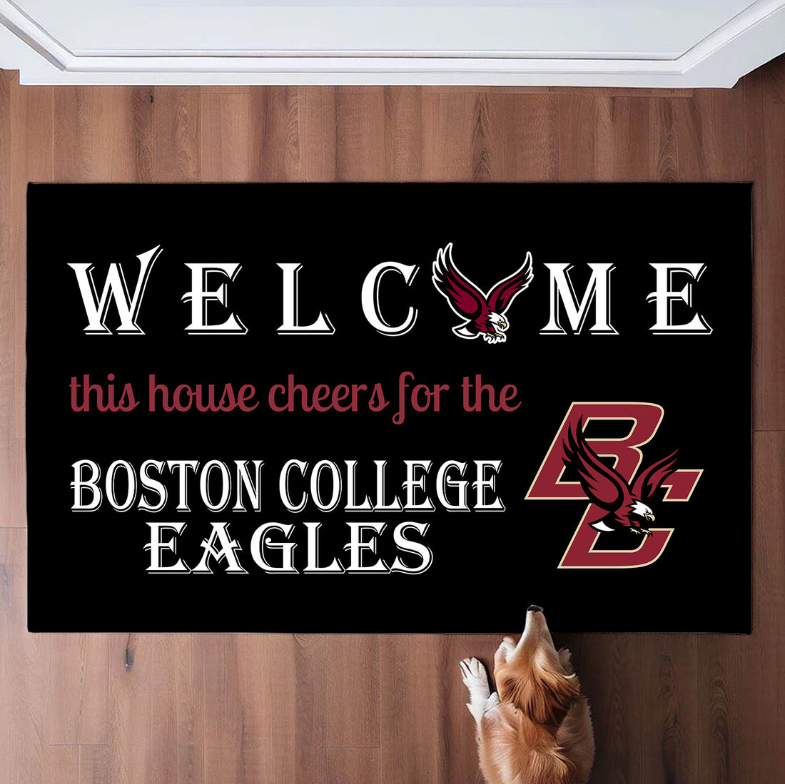 Welcome This House Cheers for The Boston College Eagles Doormat for Fans