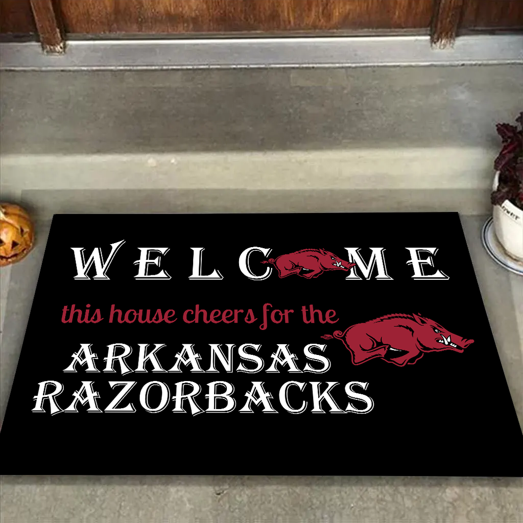 Welcome This House Cheers for The Arkansas Razorbacks Doormat for Fans