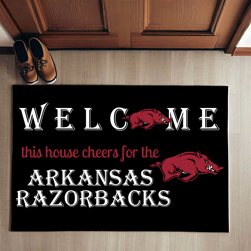 Welcome This House Cheers for The Arkansas Razorbacks Doormat for Fans