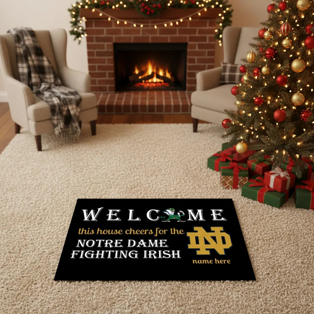 Customized Welcome This House Cheers For The Notre Dame Fighting Irish Mat For Fans