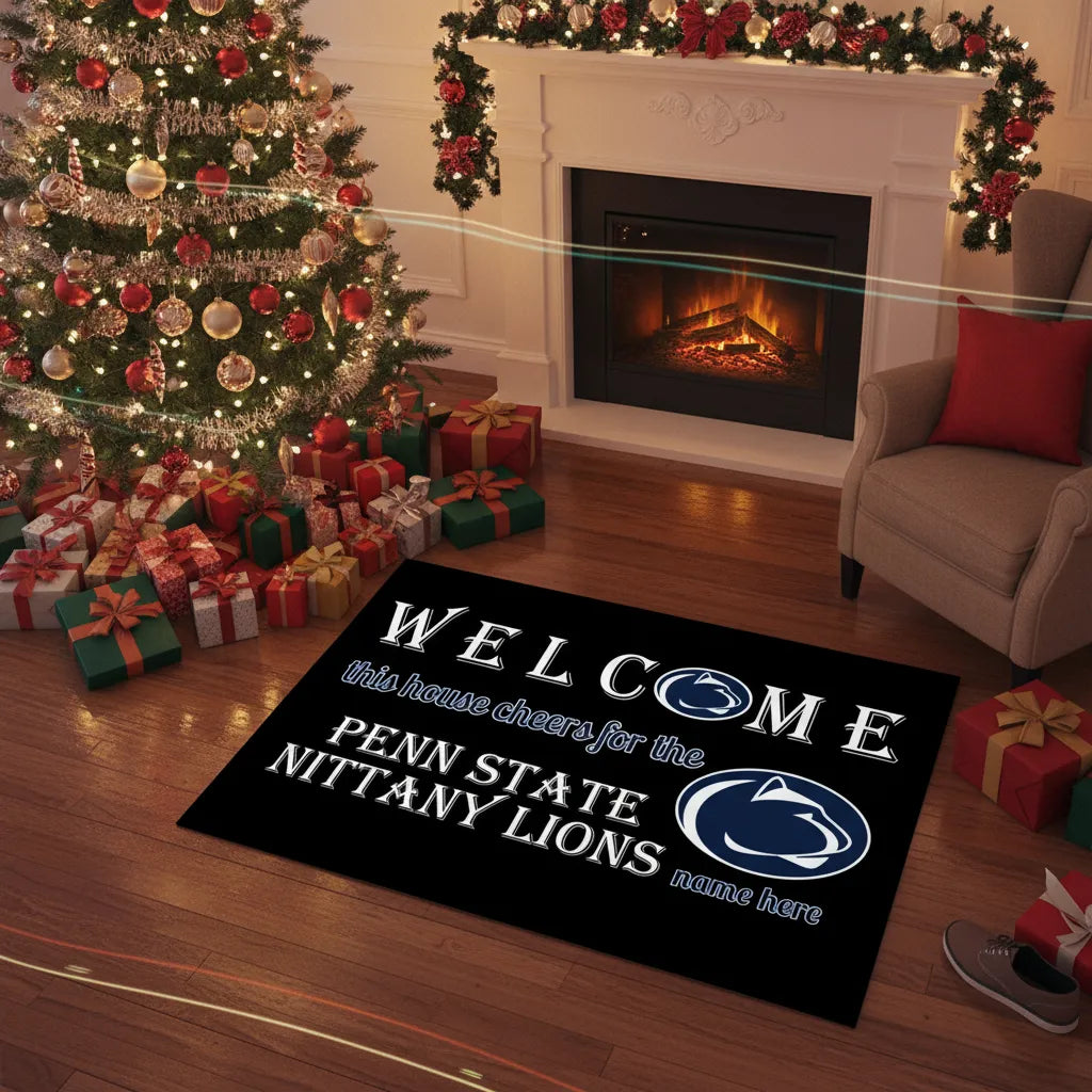 Customized Welcome This House Cheers For The Nittany Lions Mat for Penn State Fans