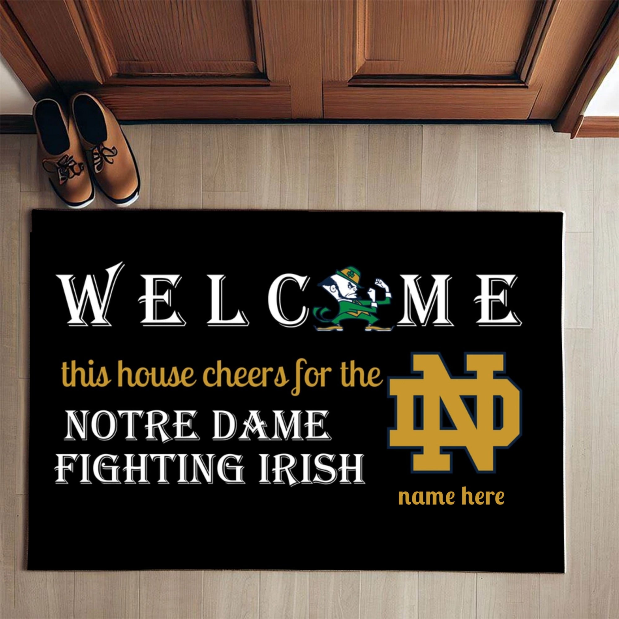 Customized Welcome This House Cheers For The Notre Dame Fighting Irish Mat For Fans