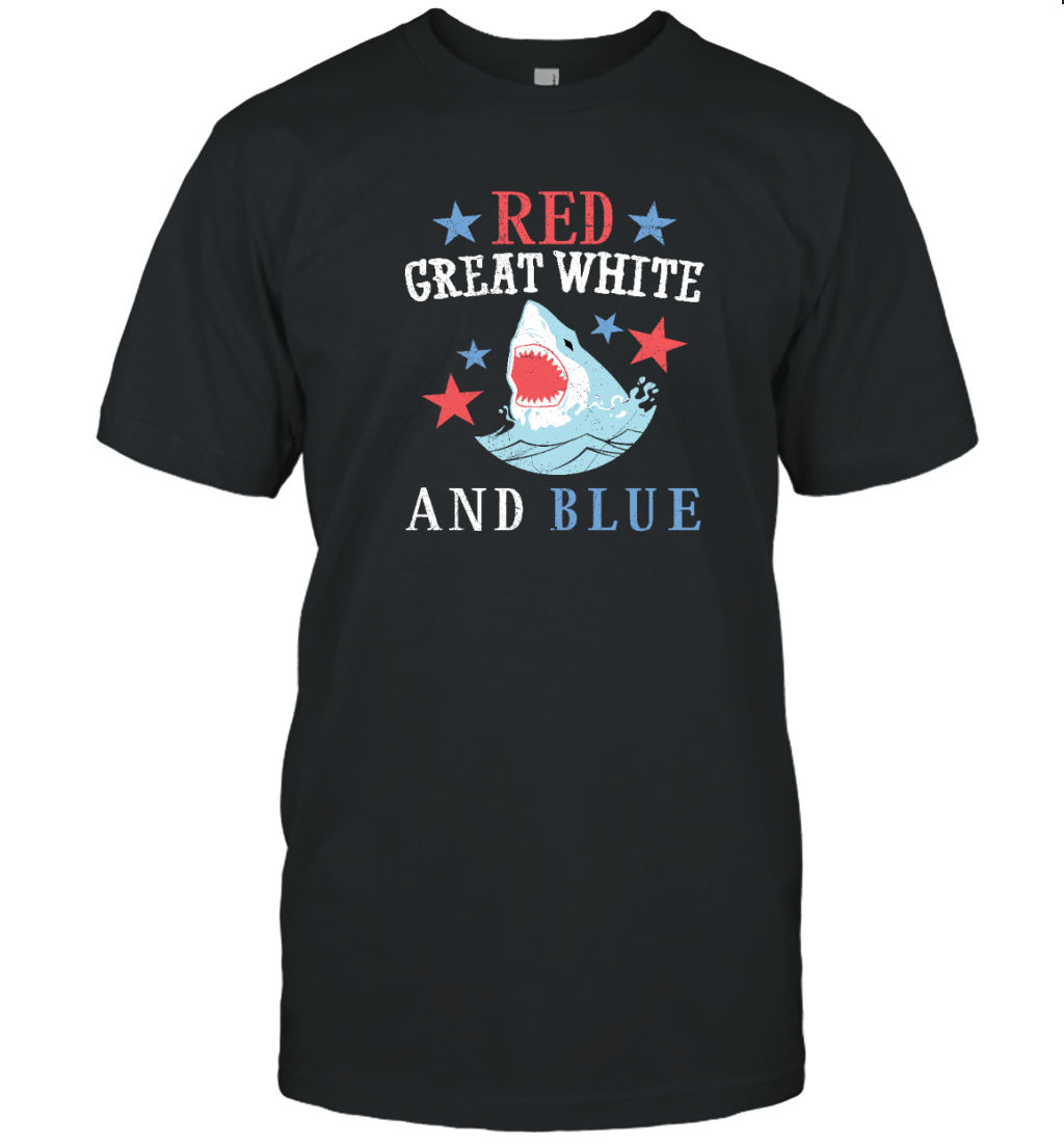Red Great White and Blue Shark 4th of July Shirt