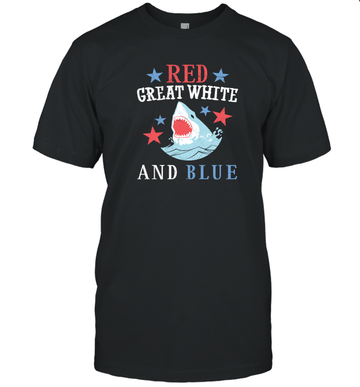 Red Great White and Blue Shark 4th of July Shirt
