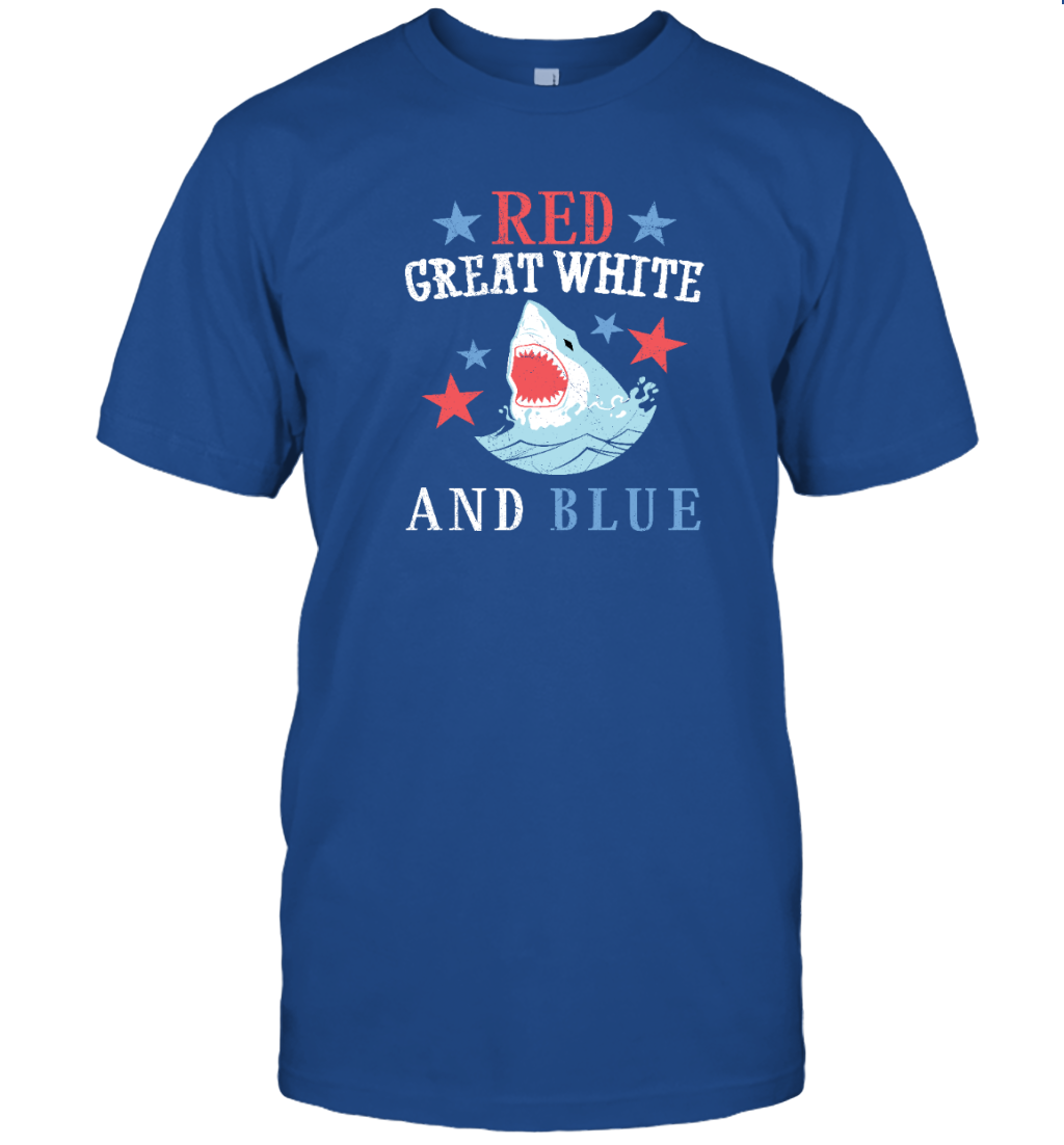 Red Great White and Blue Shark 4th of July Shirt