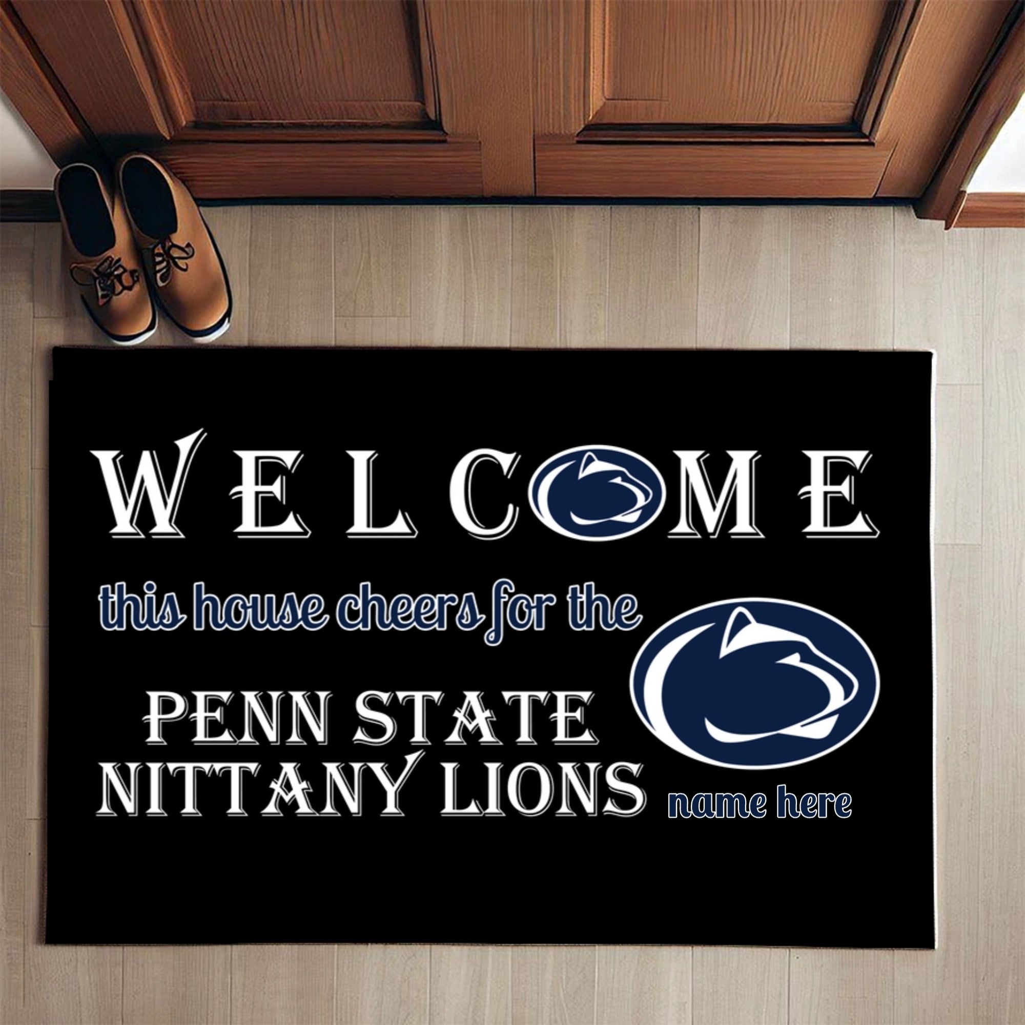 Customized Welcome This House Cheers For The Nittany Lions Mat for Penn State Fans