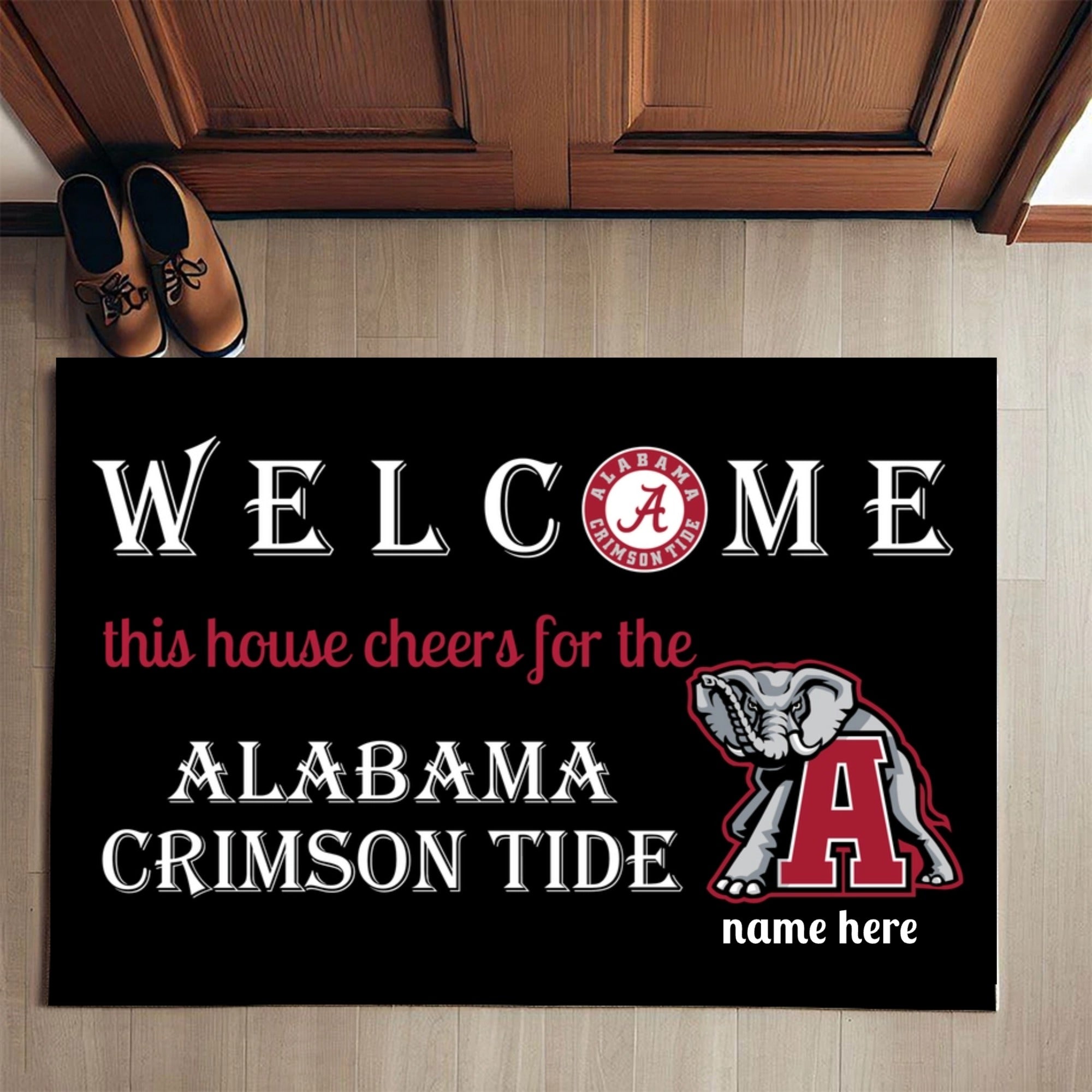 Custom Welcome This House Cheers For The Crimson Tide Mat for Bama Fans