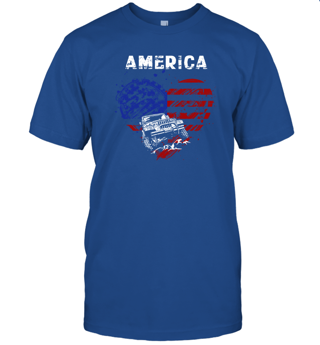 America Jeep Heart American Flag Off Road Shirt