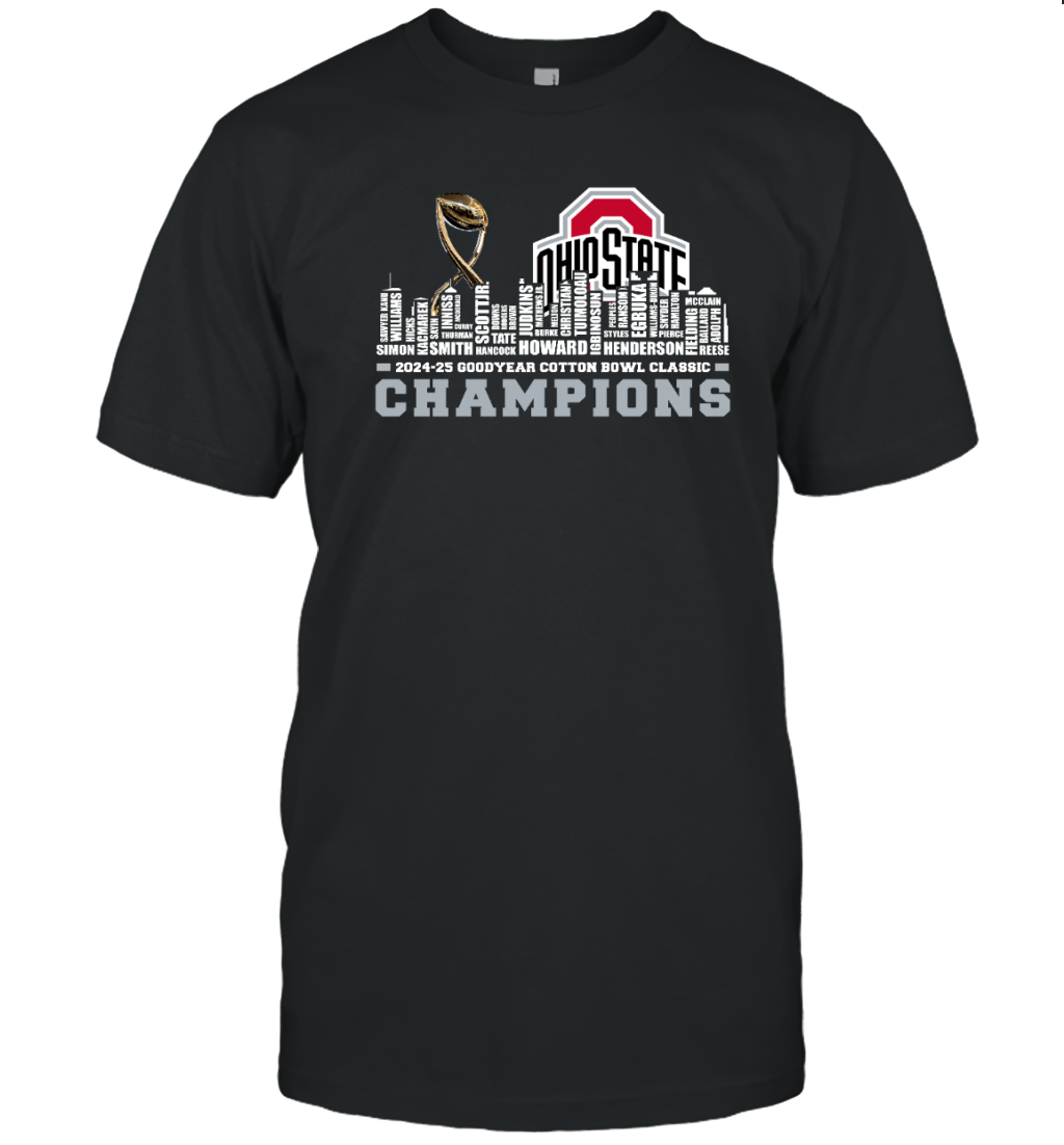 Ohio State Buckeyes 2024-25 Goodyear Cotton Bowl Classic Champions T-Shirt for Fans